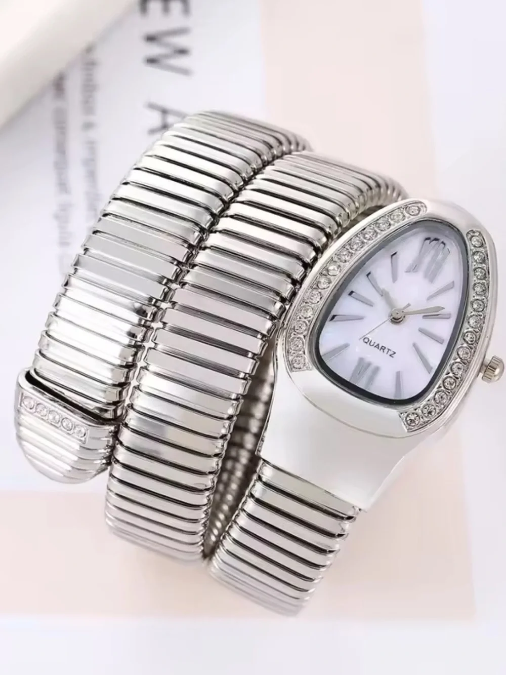 Serpenti Snake Silver Crystal-Trim Wrap Watch